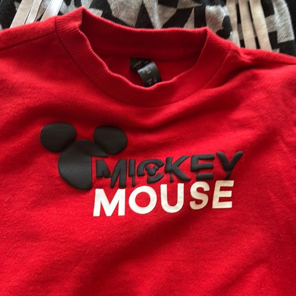 Adidas Red Mickey Mouse Sweatshirt and Gray Patterned Pants Set - Picture 4 of 5